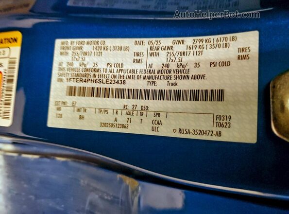 1FTER4PH6SLE23438 2025 FORD RANG Blue Շարժիչի բաժամունքի տեսք