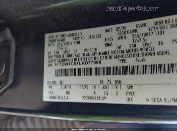 1FTEW1C57LKD77998 2020 FORD F150 Синий Вид подкапотного пространства