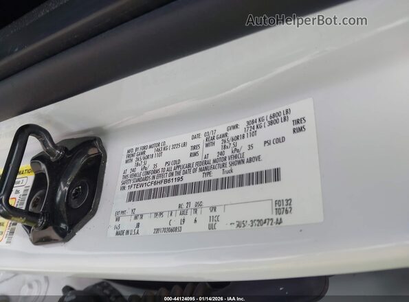 1FTEW1CF6HFB61195 2017 FORD F150 White Շարժիչի բաժամունքի տեսք