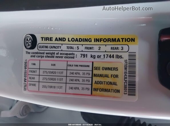 1FTEW1E43LFC38013 2020 FORD F150 White Engine compartment view