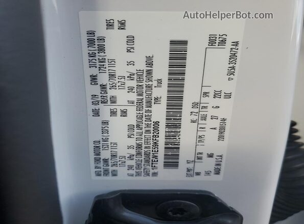 1FTEW1E59KFB20006 2019 FORD F150 White 
