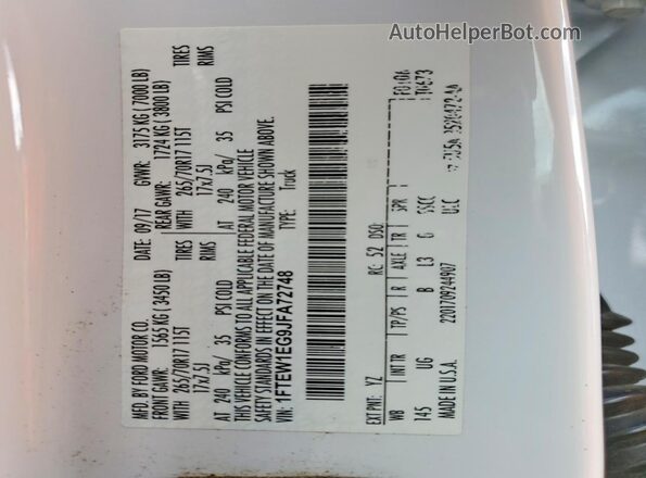 1FTEW1EG9JFA72748 2018 FORD F150 White 