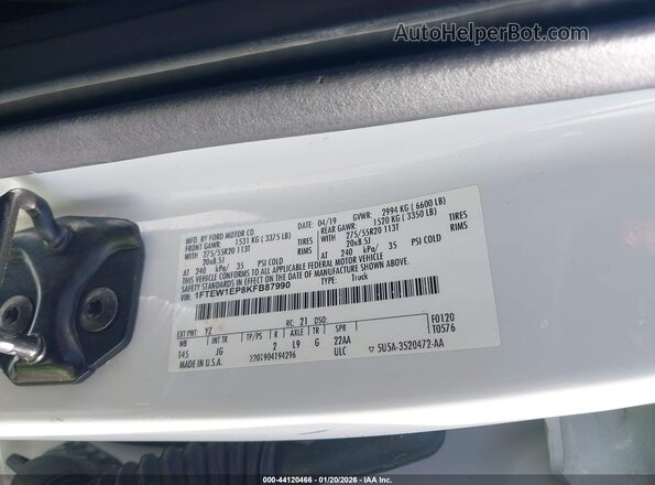 1FTEW1EP8KFB87990 2019 FORD F150 Белый Вид подкапотного пространства