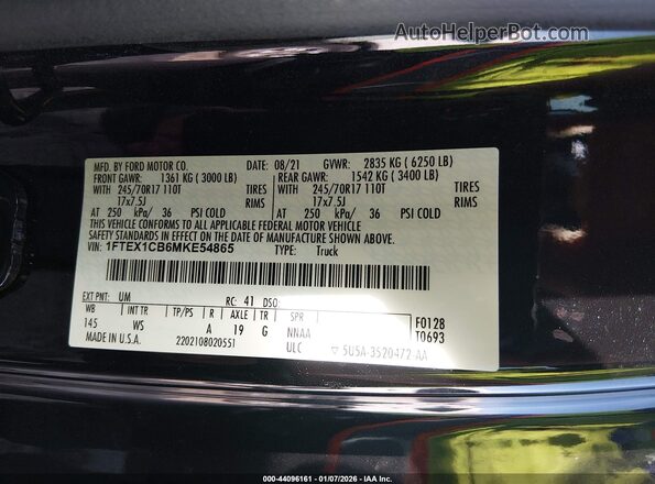 1FTEX1CB6MKE54865 2021 FORD F150 Черный Вид подкапотного пространства