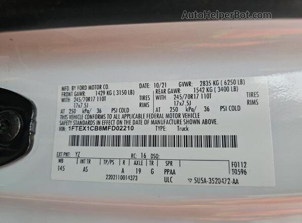 1FTEX1CB8MFD02210 2021 FORD F150  