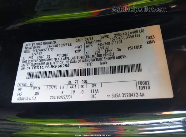 1FTEX1CP6JKF60255 2018 FORD F150 Black 