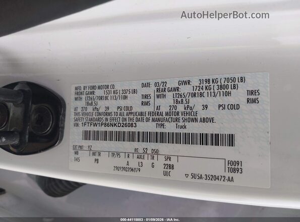 1FTFW1P86NKD26083 2022 FORD F-150 POLICE RESPONDER Белый Вид подкапотного пространства