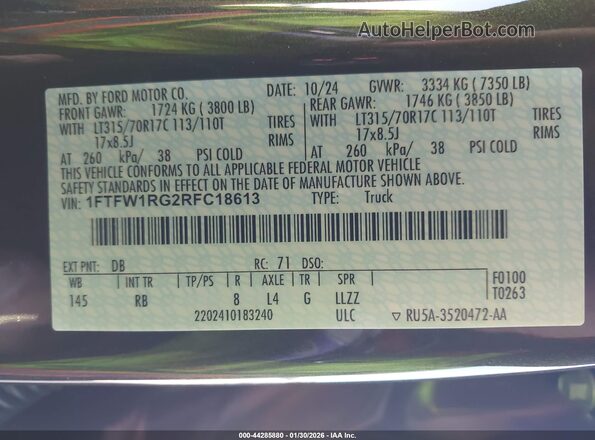 1FTFW1RG2RFC18613 2024 FORD F150 Green Շարժիչի բաժամունքի տեսք
