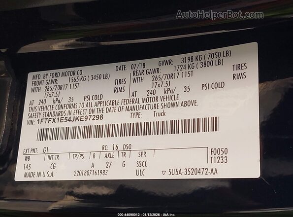 1FTFX1E54JKE97298 2018 FORD F150 Black Widok komory silnika