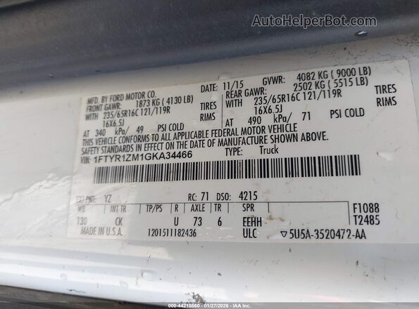 1FTYR1ZM1GKA34466 2016 FORD TRANSIT-250 White Vista del compartimento del motor