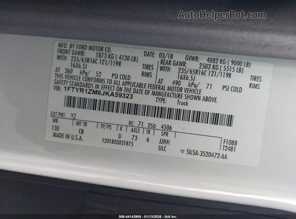 1FTYR1ZM6JKA59323 2018 FORD TRANSIT-250 White 