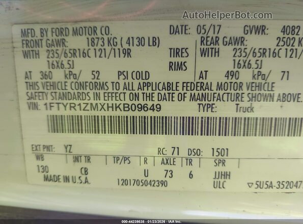 1FTYR1ZMXHKB09649 2017 FORD TRANSIT-250 White Вид підкапотного простору