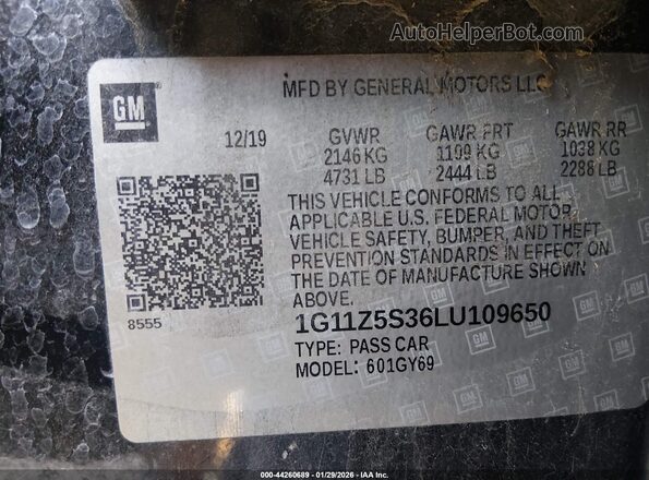 1G11Z5S36LU109650 2020 CHEVROLET IMPALA Черный Вид подкапотного пространства