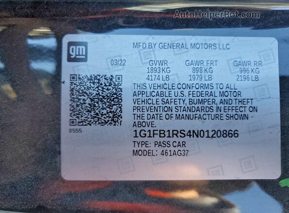 1G1FB1RS4N0120866 2022 CHEVROLET CAMARO Black 