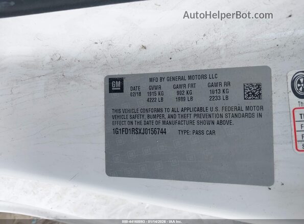 1G1FD1RSXJ0156744 2018 CHEVROLET CAMARO White Widok komory silnika