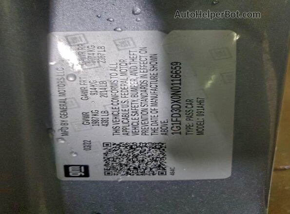 1G1FD3DX0N0116659 2022 CHEVROLET CAMARO Gray VIN sticker view