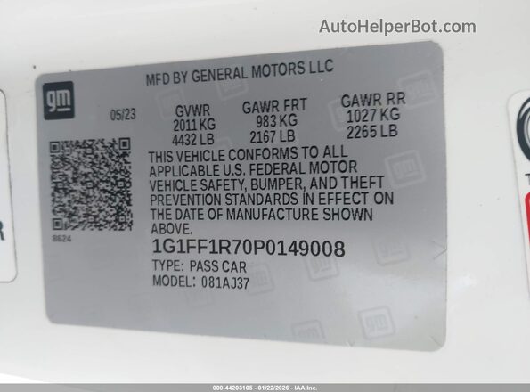 1G1FF1R70P0149008 2023 CHEVROLET CAMARO White 
