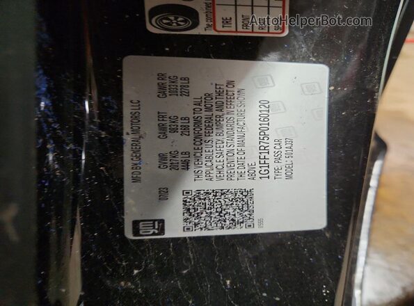 1G1FF1R75P0160120 2023 CHEVROLET CAMARO Black Widok naklejki z numerem VIN