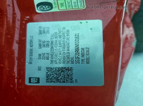 1G1FJ1R66N0101631 2022 CHEVROLET CAMARO Red ძრავის განყოფილების ხედი