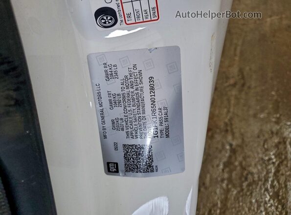 1G1FK1R65N0128039 2022 CHEVROLET CAMARO White Вид наклейки з VIN-кодом