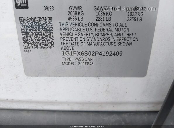 1G1FX6S02P4192409 2023 CHEVROLET BOLT White 
