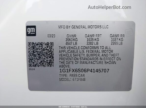 1G1FX6S06P4145707 2023 CHEVROLET BOLT White 