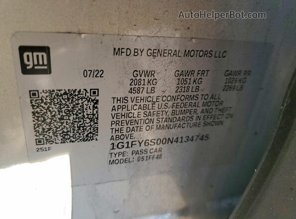 1G1FY6S00N4134745 2022 CHEVROLET BOLT Silver VIN կոդի պիտակի տեսք