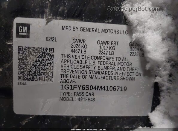 1G1FY6S04M4106719 2021 CHEVROLET BOLT Черный Вид подкапотного пространства