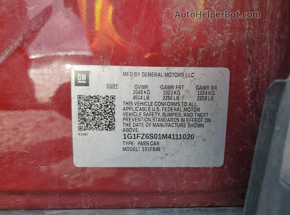 1G1FZ6S01M4111020 2021 CHEVROLET BOLT Red 360 interior view