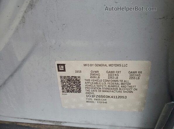 1G1FZ6S03K4112053 2019 CHEVROLET BOLT Gray 