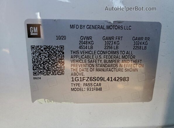 1G1FZ6S09L4142983 2020 CHEVROLET BOLT White Vista del compartimento del motor