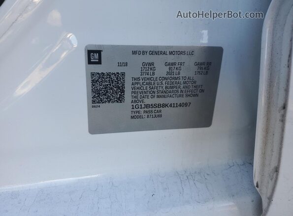 1G1JB5SB8K4114097 2019 CHEVROLET SONIC White Вид підкапотного простору