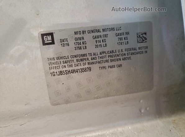 1G1JB5SH4H4135879 2017 CHEVROLET SONIC Silver Շարժիչի բաժամունքի տեսք