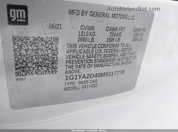 1G1YA2D49M5117778 2021 CHEVROLET CORVETTE White Вид підкапотного простору