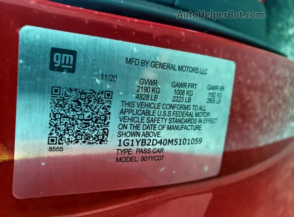 1G1YB2D40M5101059 2021 CHEVROLET CORVETTE Red Vista del compartimento del motor