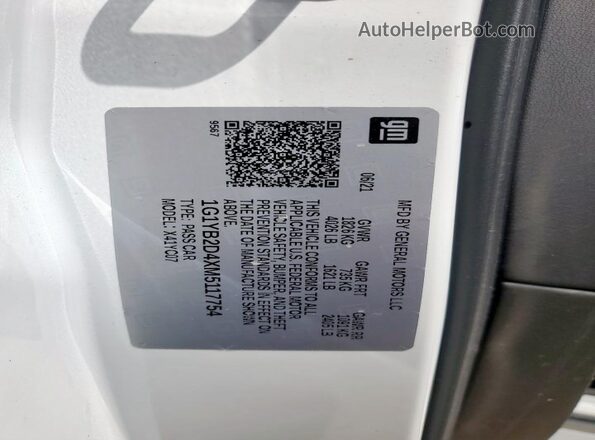 1G1YB2D4XM5117754 2021 CHEVROLET CORVETTE Белый 