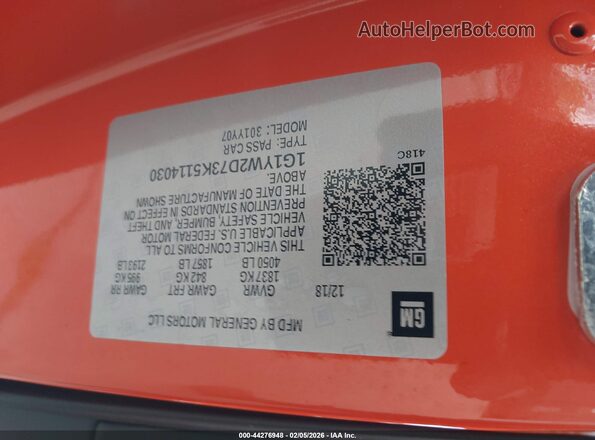 1G1YW2D73K5114030 2019 CHEVROLET CORVETTE Orange Vista del compartimento del motor