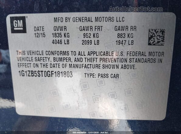 1G1ZB5ST0GF181803 2016 CHEVROLET MALIBU Blue Widok komory silnika