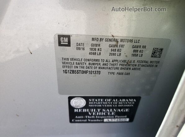 1G1ZB5ST0HF101370 2017 CHEVROLET MALIBU Серебряный Вид подкапотного пространства
