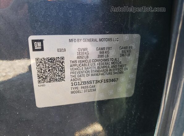 1G1ZB5ST3KF193467 2019 CHEVROLET MALIBU Gray Вид підкапотного простору