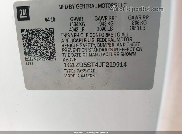 1G1ZB5ST4JF219914 2018 CHEVROLET MALIBU White ძრავის განყოფილების ხედი