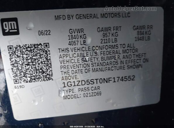 1G1ZD5ST0NF174552 2022 CHEVROLET MALIBU Blue Widok komory silnika