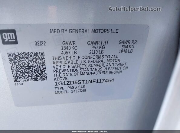 1G1ZD5ST1NF117454 2022 CHEVROLET MALIBU Silver Շարժիչի բաժամունքի տեսք