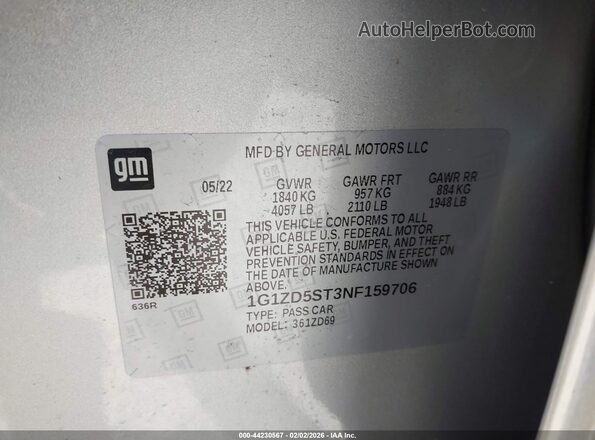 1G1ZD5ST3NF159706 2022 CHEVROLET MALIBU Silver Շարժիչի բաժամունքի տեսք