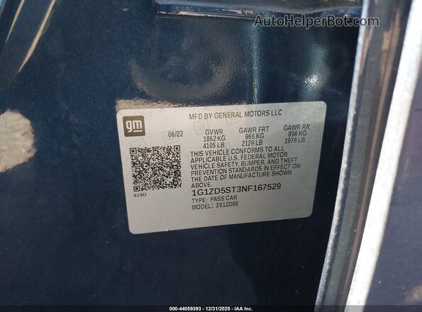 1G1ZD5ST3NF167529 2022 CHEVROLET MALIBU Синий Вид подкапотного пространства