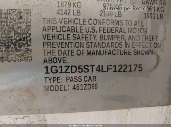1G1ZD5ST4LF122175 2020 CHEVROLET MALIBU White 