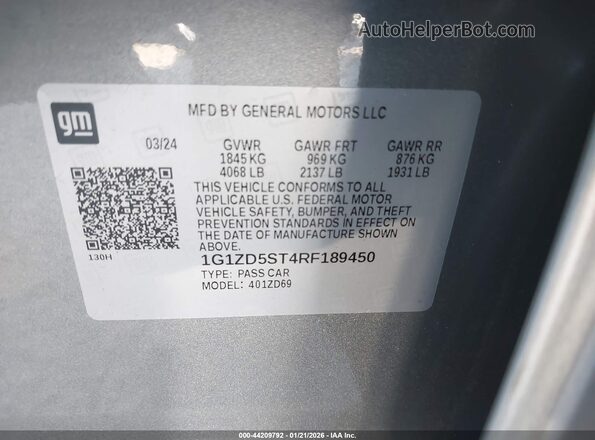 1G1ZD5ST4RF189450 2024 CHEVROLET MALIBU Silver 