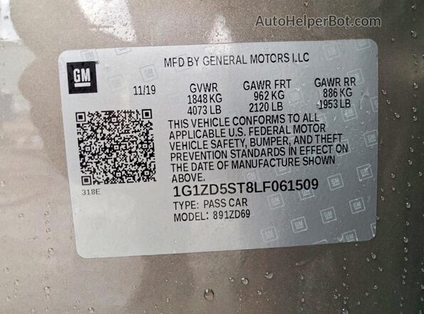 1G1ZD5ST8LF061509 2020 CHEVROLET MALIBU Tan ძრავის განყოფილების ხედი