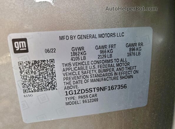 1G1ZD5ST9NF167356 2022 CHEVROLET MALIBU Silver Vista del compartimento del motor