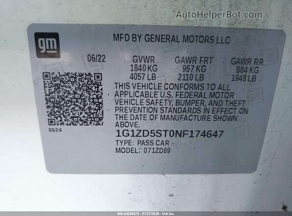 1G1ZD5STONF174647 2022 CHEVROLET MALIBU Белый Вид подкапотного пространства